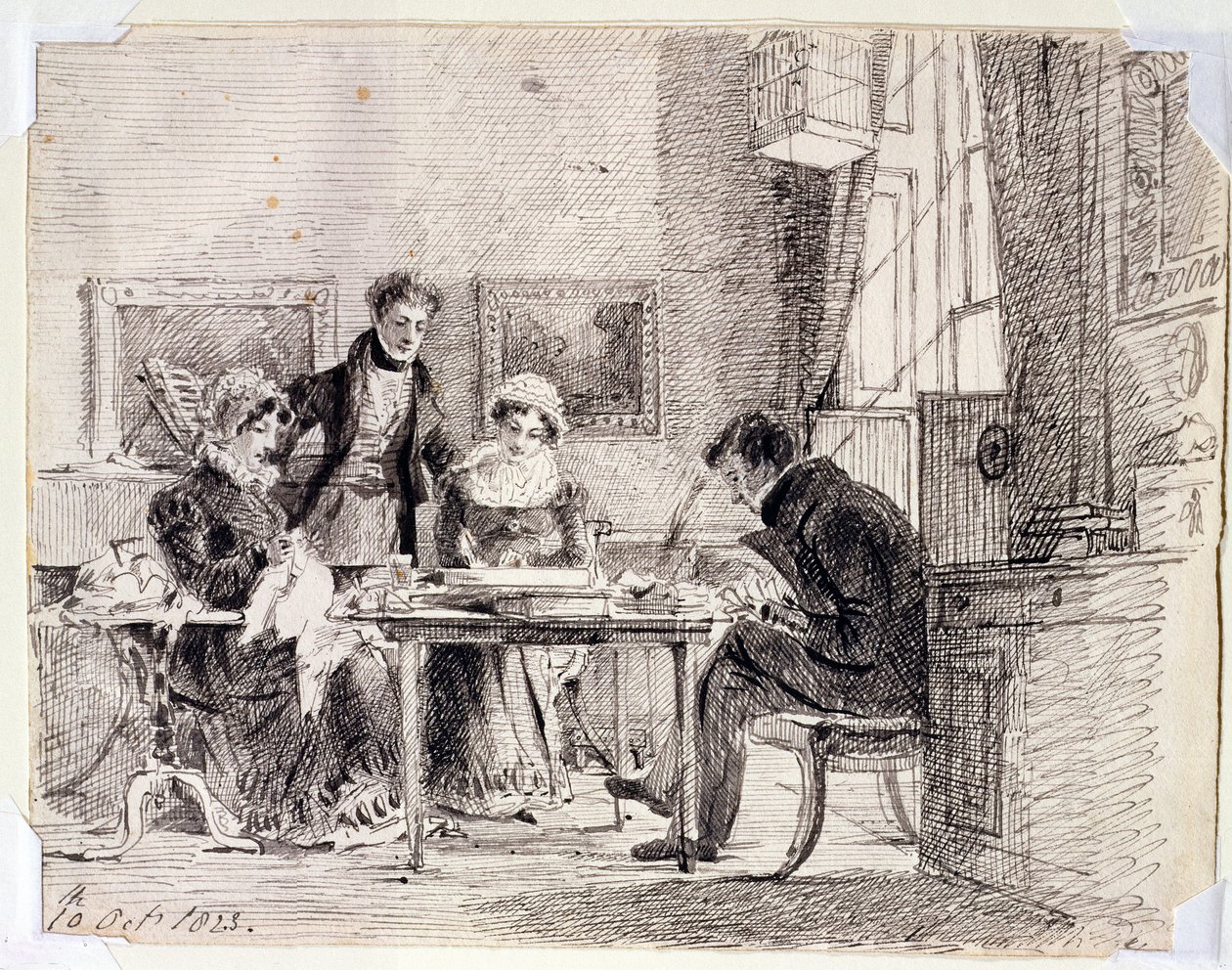 Perheryhmän ompelu ja lukeminen, 10.10.1823 (kynä ja muste paperille) tekijältä John Harden