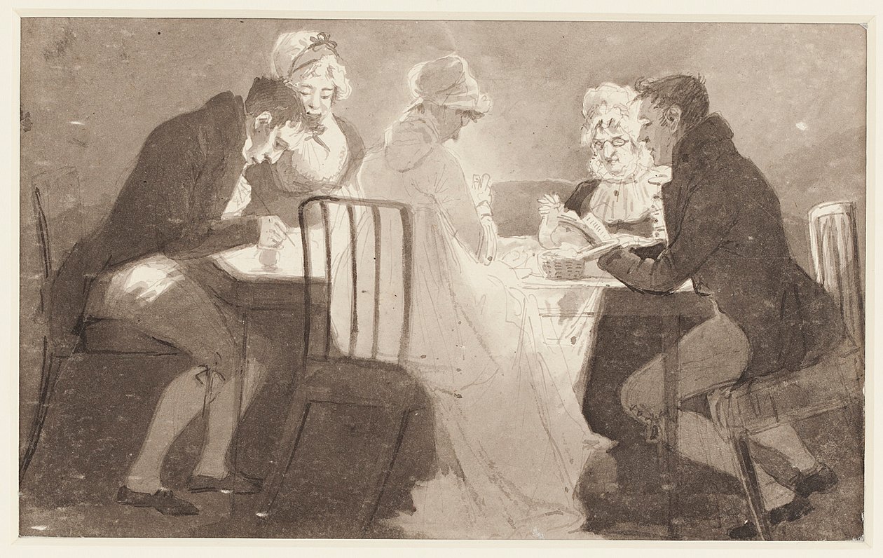 Ryhmä pöydän ääressä, 1806 (wc paperilla) tekijältä John Harden