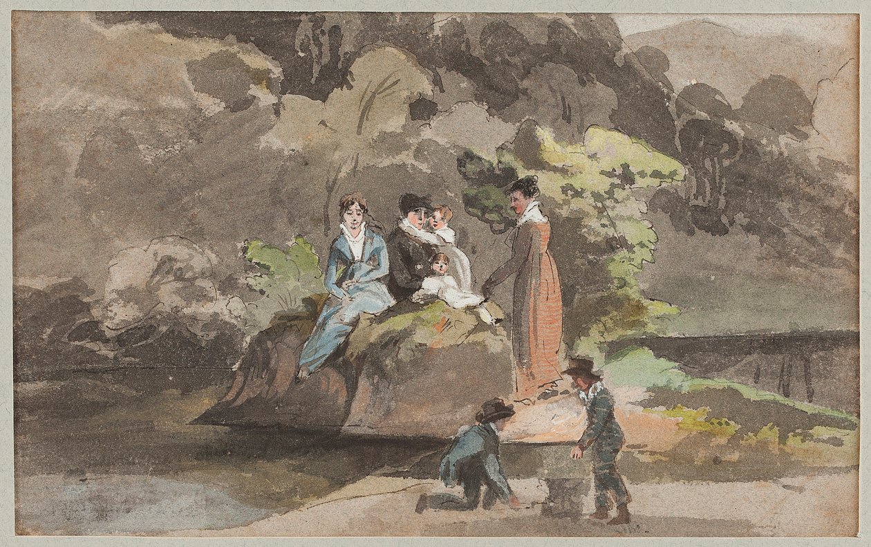 Ryhmä veden äärellä, 1810 (wc paperilla) tekijältä John Harden