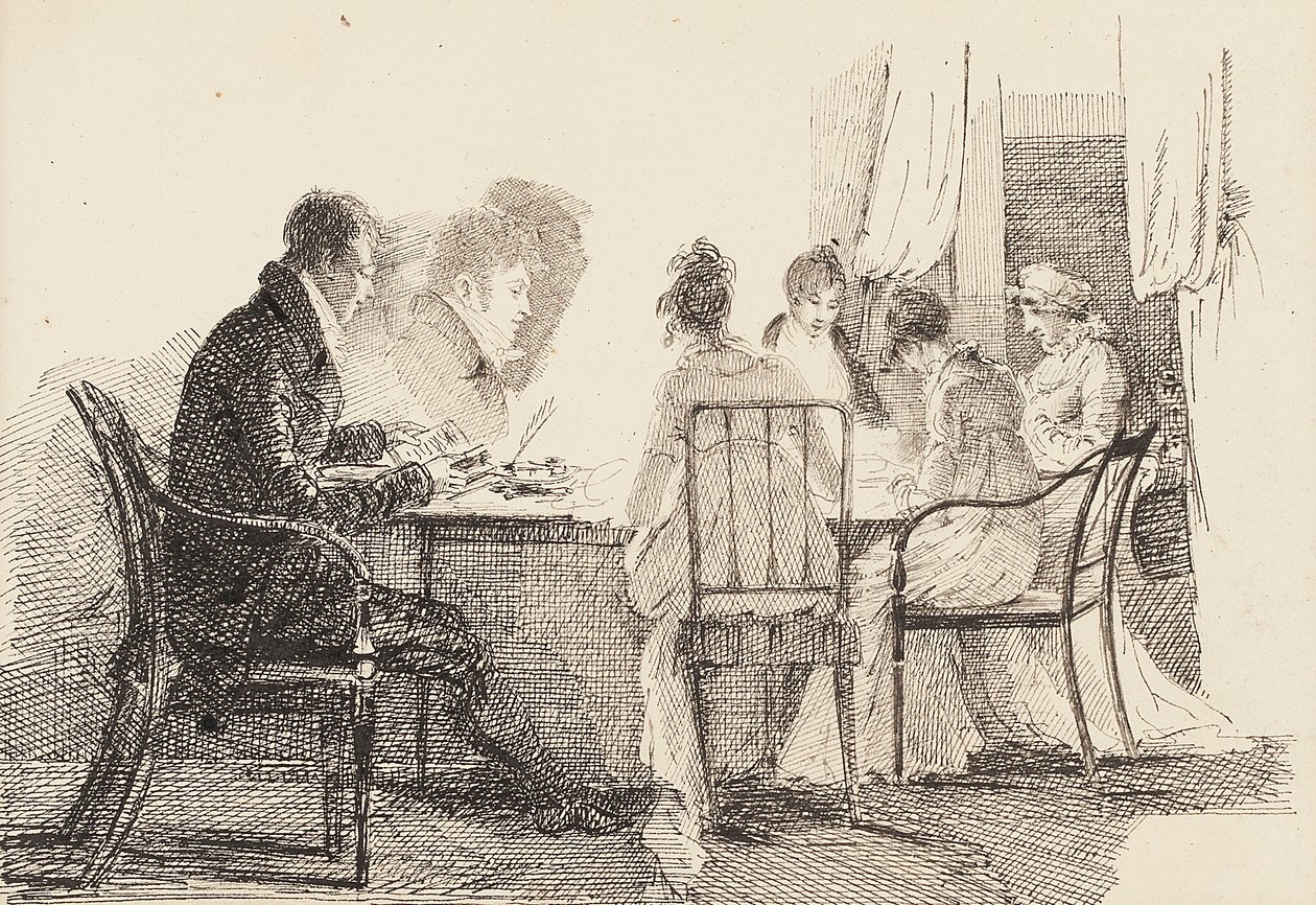 Sisustus istumahahmoilla, 1804-05 tekijältä John Harden