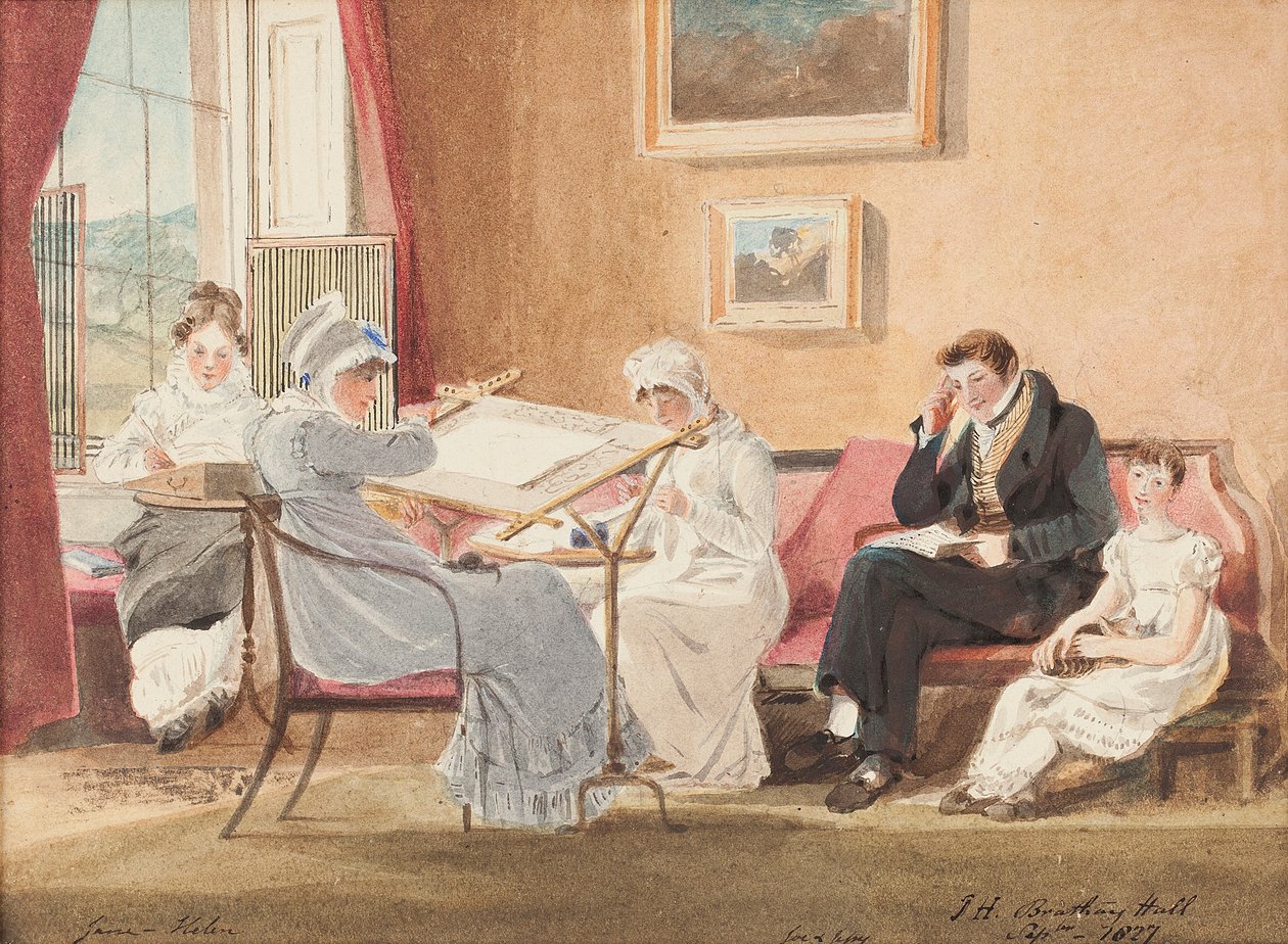 Jessie maalaustelineessä, 1827 (wc paperilla) tekijältä John Harden