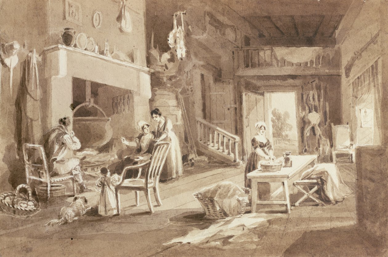 Keittiö Brathay Hallissa (muste paperille) tekijältä John Harden