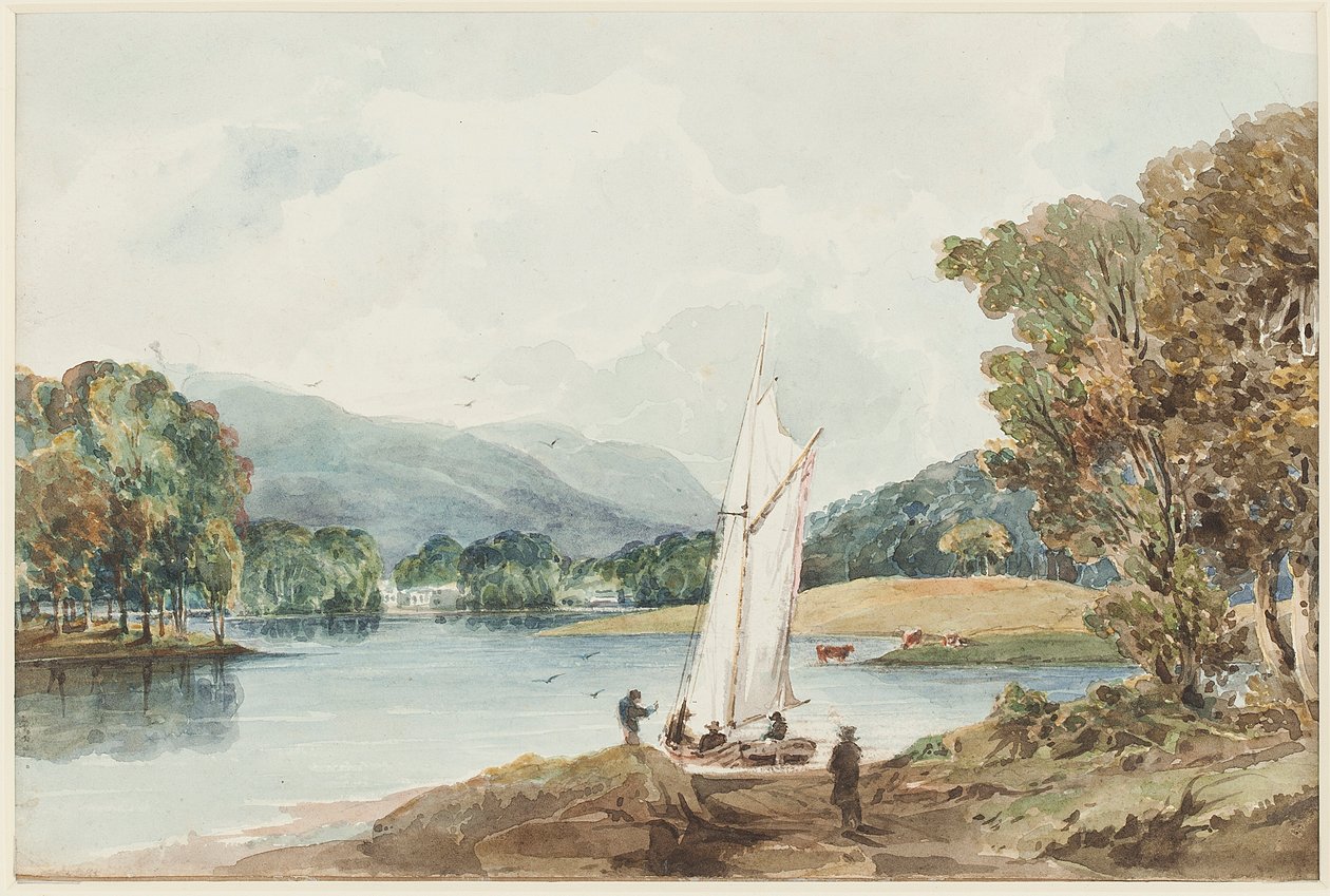 Lily of the Valley Island, Lake Windermere, Lake District, Cumbria, 1827 (wc paperilla) tekijältä John Harden