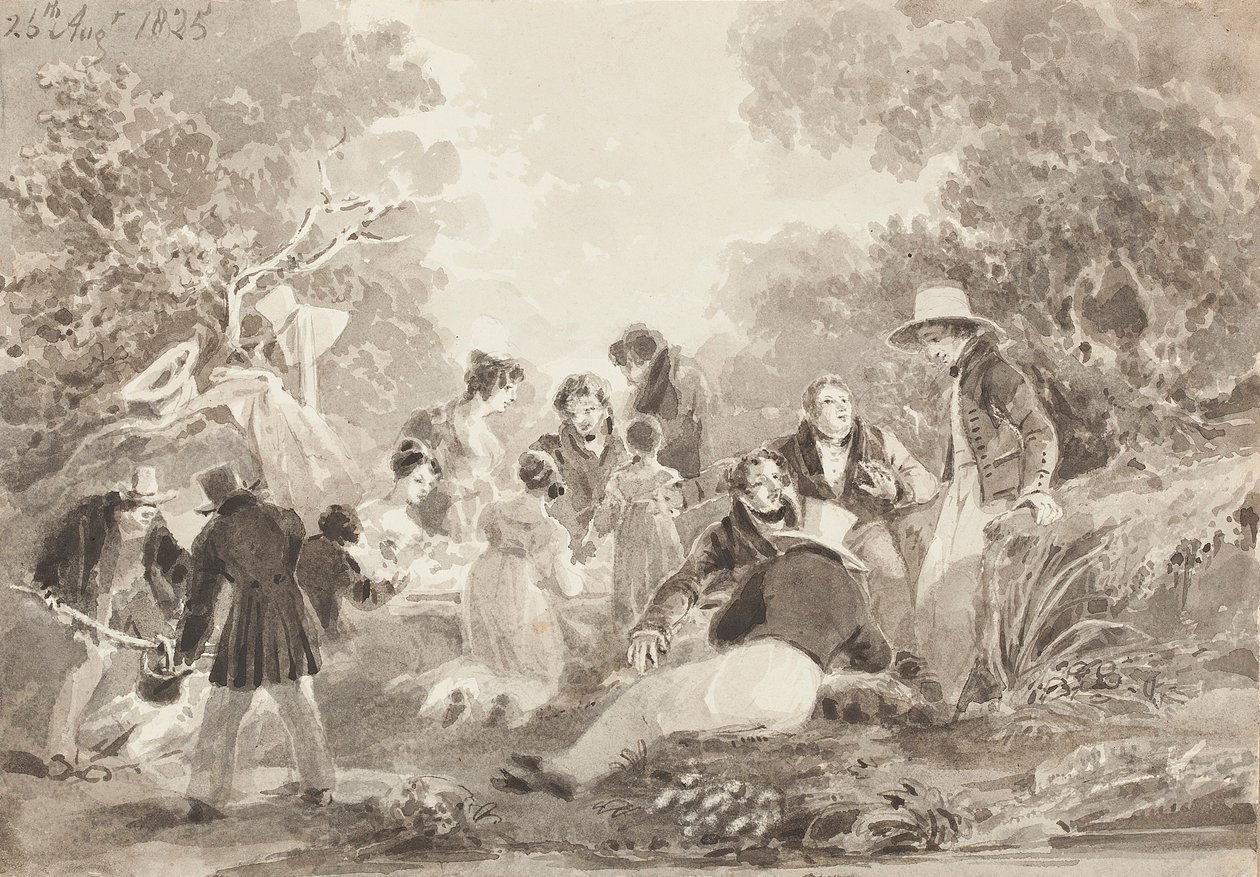 Piknik järven rannalla, 1825 (wc paperilla) tekijältä John Harden