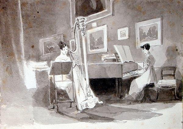 Duet (kynän ja musteen pesu paperille) tekijältä John Harden