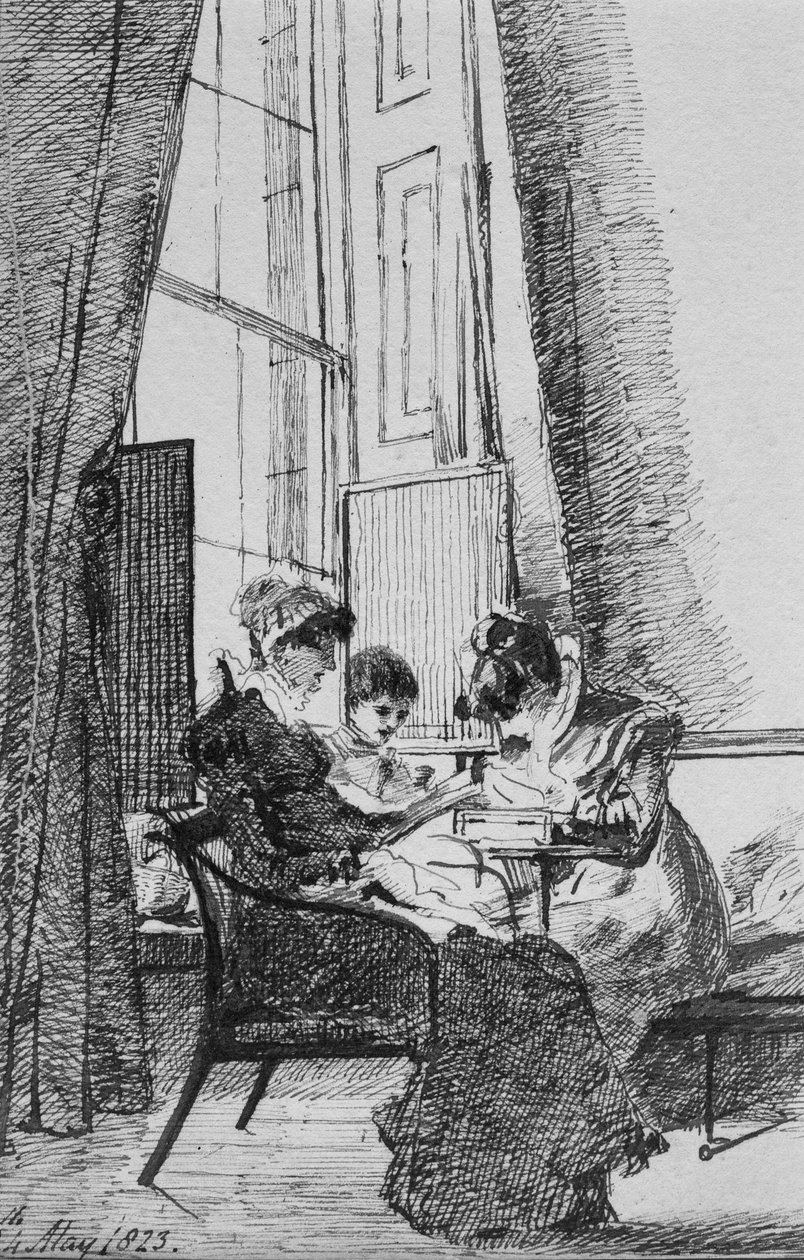 Kolme naista Georgian sisustuksessa, 24. toukokuuta 1823 (kynä ja muste paperille) tekijältä John Harden