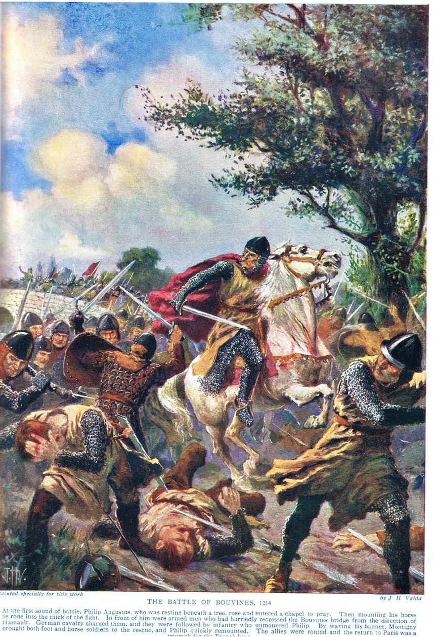 Bouvinesin taistelu 1214, kuva Hutchinsonin kansojen historiasta tekijältä John Harris Valda