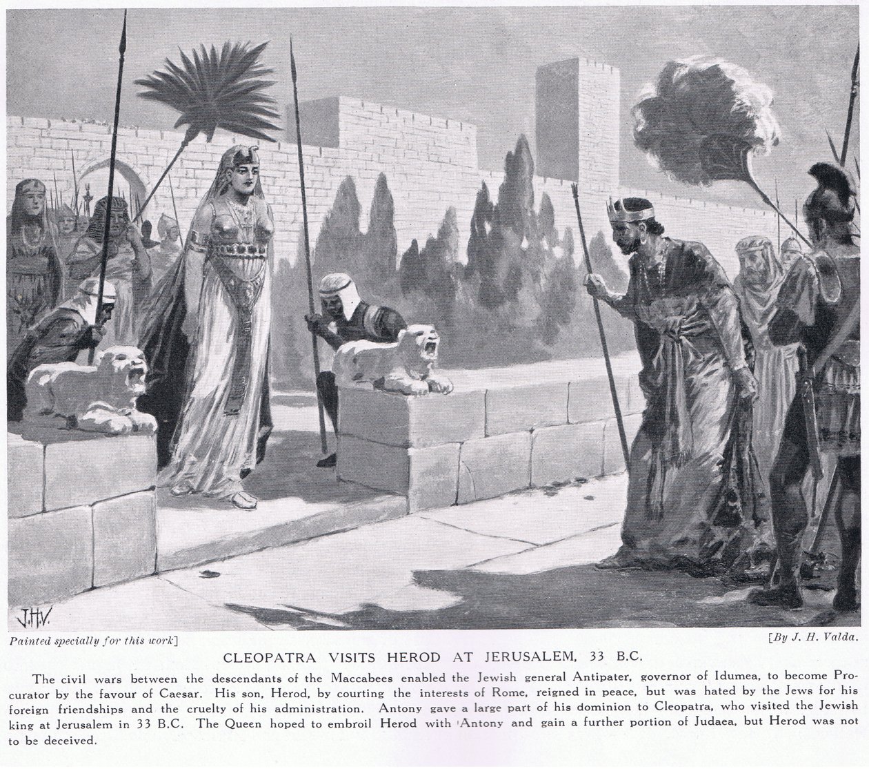 Kleopatra vierailee Herodeksen luona Jerusalemissa 33 eKr tekijältä John Harris Valda