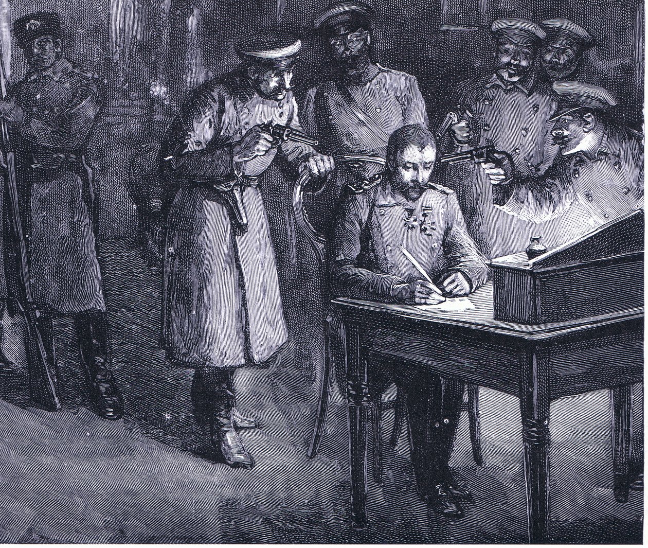 Prinssi Alexander allekirjoittamassa kruunustaan 1886, kuva Hutchinsonin kansakuntien historiasta VOL 4 c.1920-luku tekijältä John Harris Valda