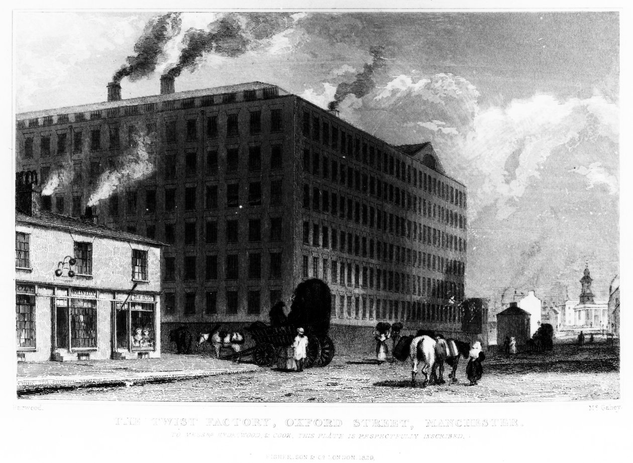 The Twist Factory, Oxford Street, Manchester, kaiverrus John McGahey, 1829 tekijältä John Harwood