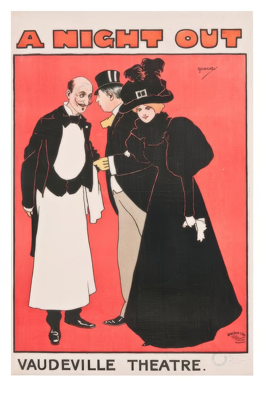 "Ilta ulkona. Vaudeville-teatteri" / J. Hassall / juliste, 1897 tekijältä John Hassall