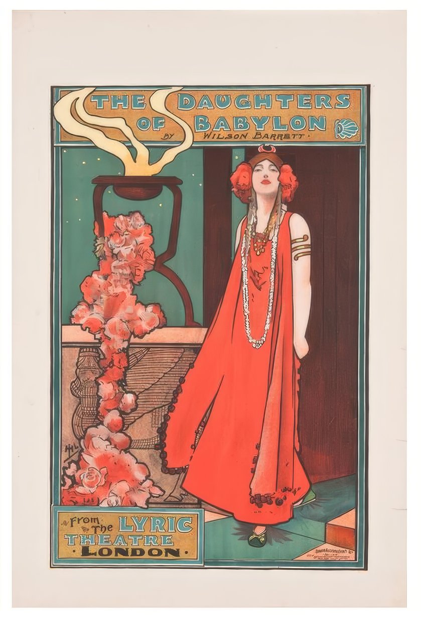 "Babylonin tyttäret" / J. Hassall / Plakat, n. 1898 tekijältä John Hassall