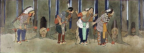 The Never Never Land: Redskins vartioi lapsia merirosvoilta, kuva Peter Panista, n. 1906 tekijältä John Hassall