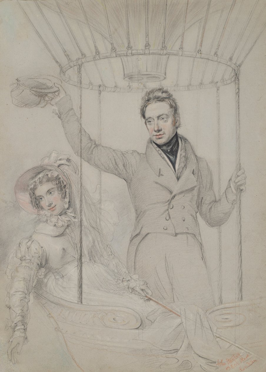 George Graham ja hänen vaimonsa, Margaret, Ilmapallon nousu, Lontoo, 1823 tekijältä John Hayter