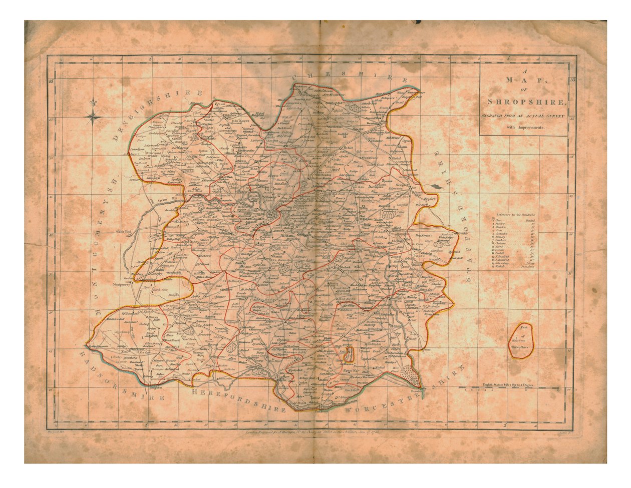 Shropshiren kartta, c1788 tekijältä John Haywood