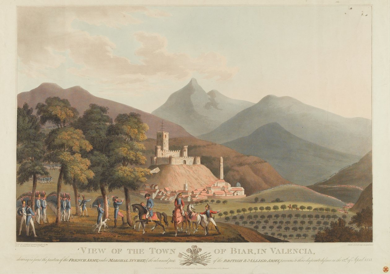 Näkymä Briarin kaupungista Valenciassa, kaiverrettu Dubourg, 1814 (värillinen akvatinta) tekijältä John Heaviside Clark
