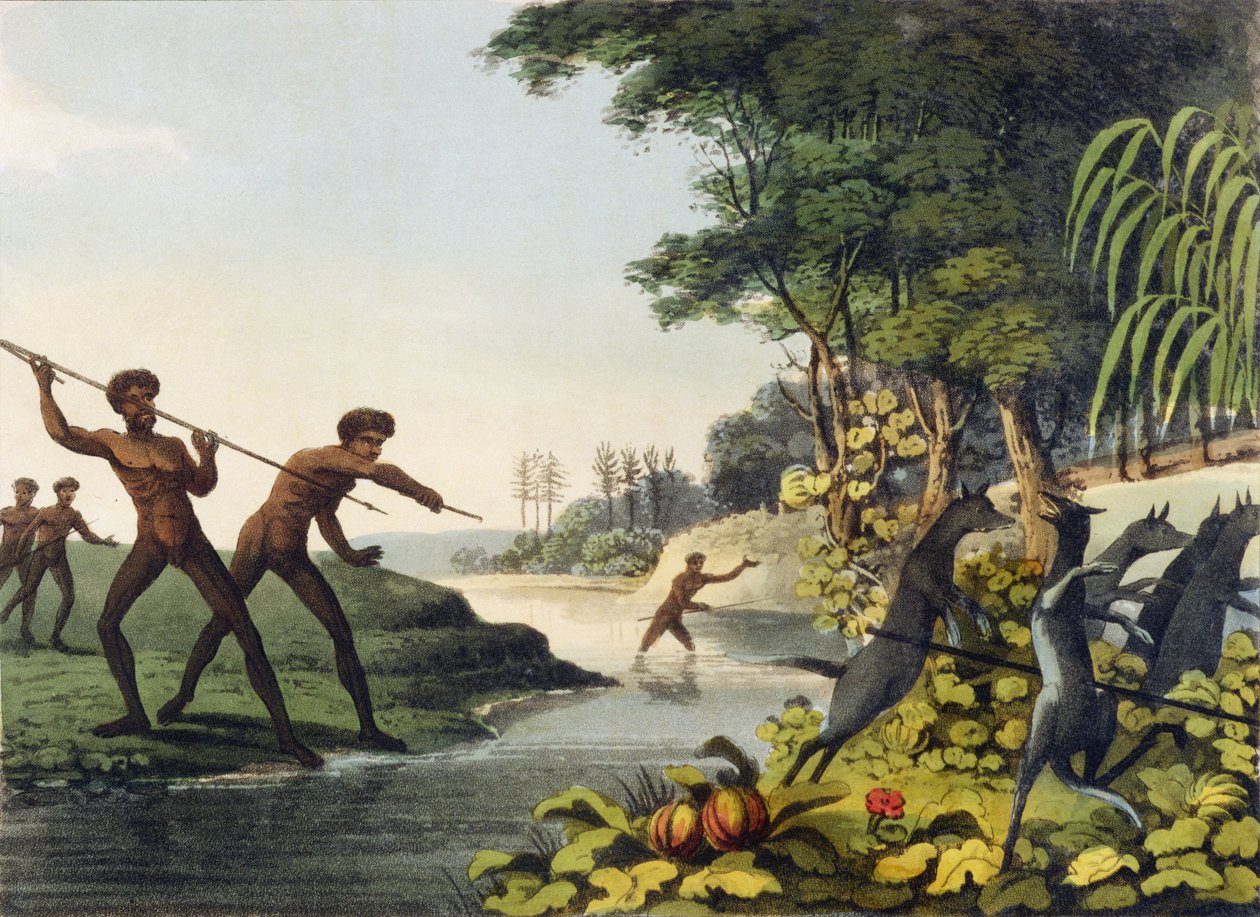 Metsästää kengurua, aboriginaalit Uudessa Etelä-Walesissa, kaiverrus Matthew Dubourg (fl.1813-1820) 1813 tekijältä John Heaviside Clark