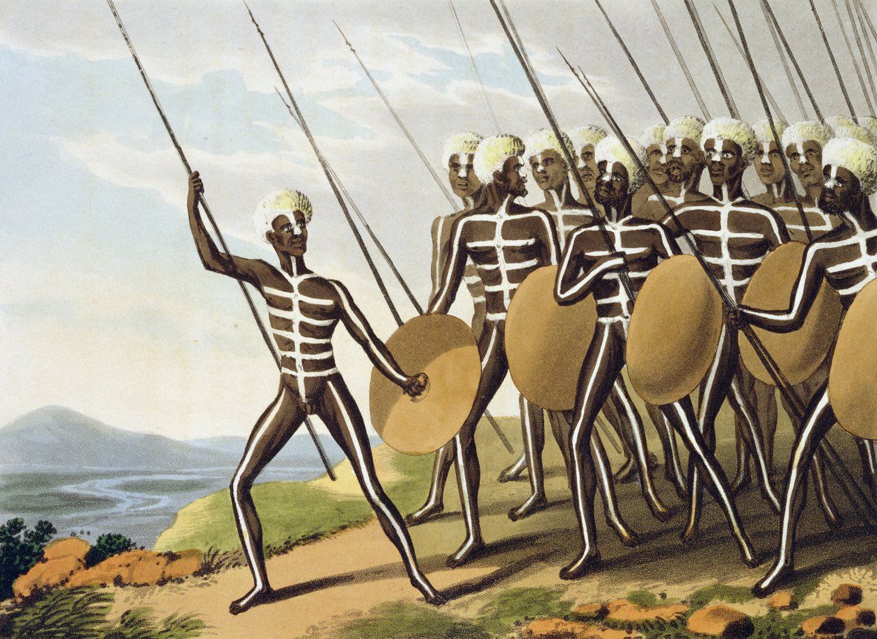 Warriors of New South Wales, kaiverrus Matthew Dubourg (fl.1785-1820), julkaisija Edward Orme, 1813 tekijältä John Heaviside Clark