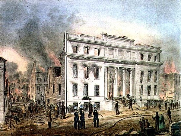 Kauppiaspörssin rauniot New York, kaiverrus Nathaniel Currierin (1813-88) pubissa. J. Disturnell ja taiteilija tekijältä John Henry (after) Bufford