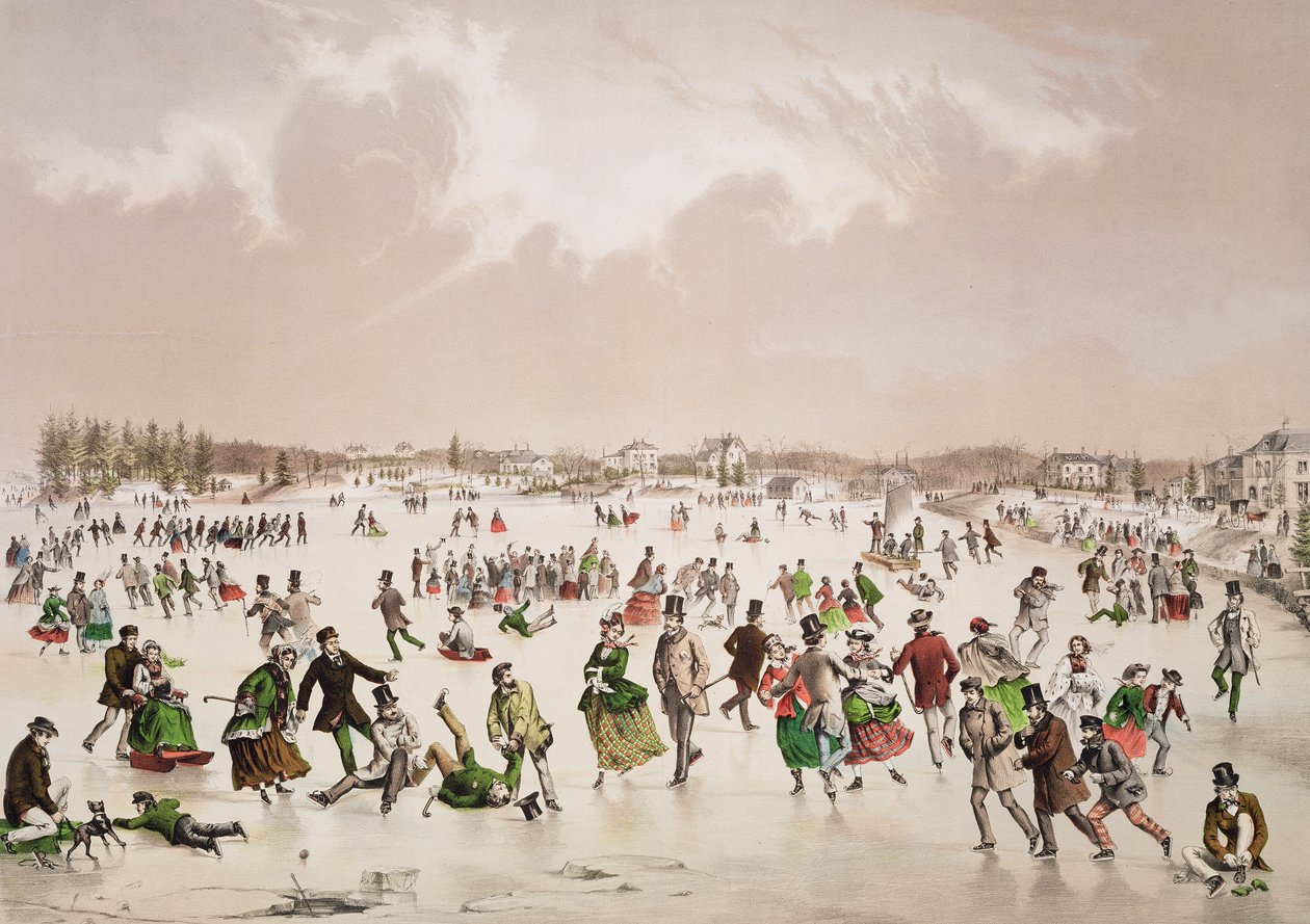 Jamaica Pond, West Roxbury, Mass., n. 1859 (värilitografia) tekijältä John Henry Bufford