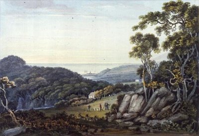 Näkymä Darglesta Brayyn, Glen of the Downs, Co. Wicklow, n. 1822 (akvarelli) tekijältä John Henry Campbell