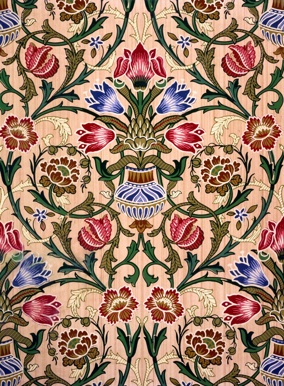 Single Stem Wallpaper Design, 1905 (värillinen puupainatus paperille) tekijältä John Henry Dearle