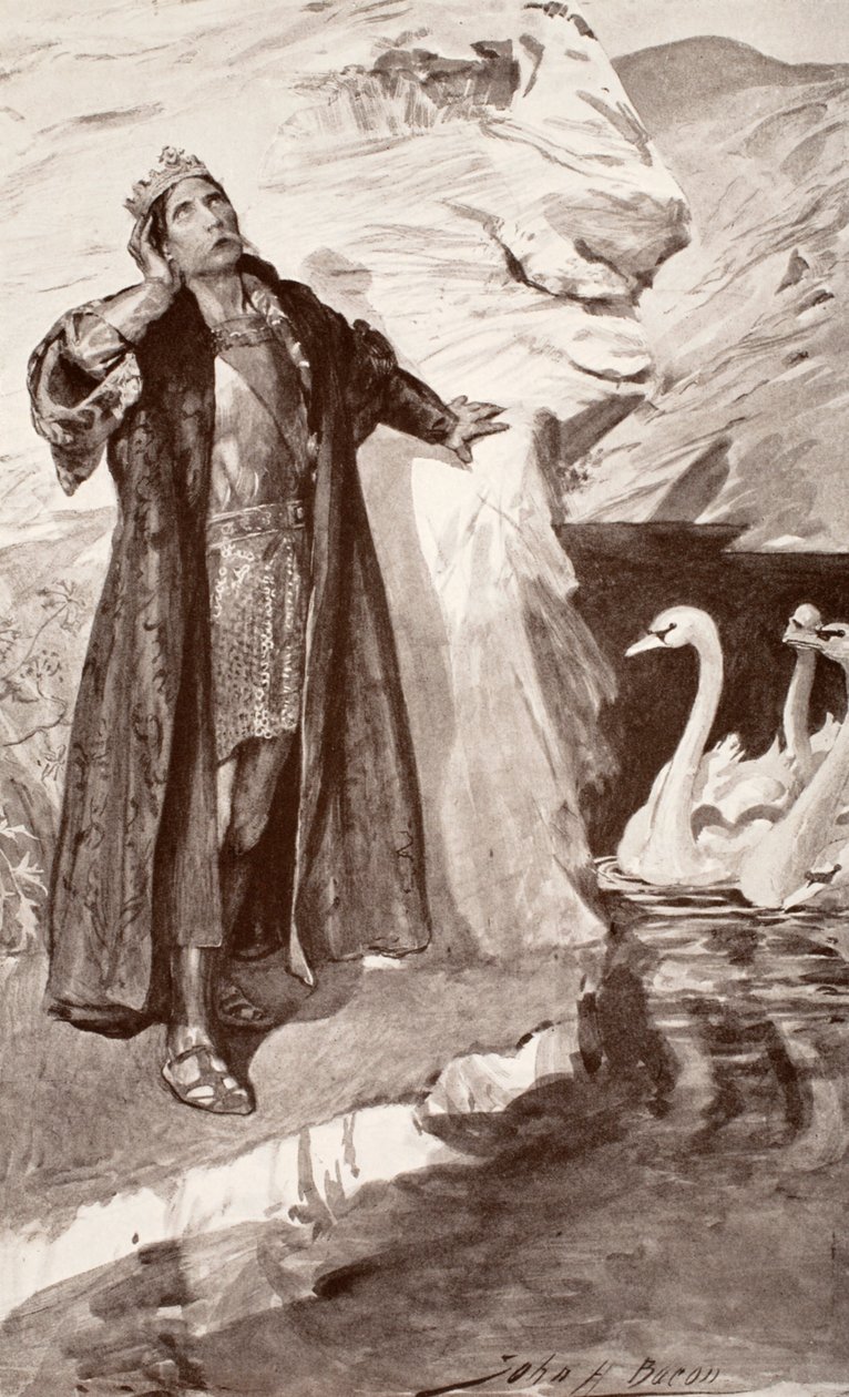 Ler ja joutsenet, kuvitus Charles Squiren teoksesta "Celtic Myth and Legend", 1905 tekijältä John Henry Frederick Bacon