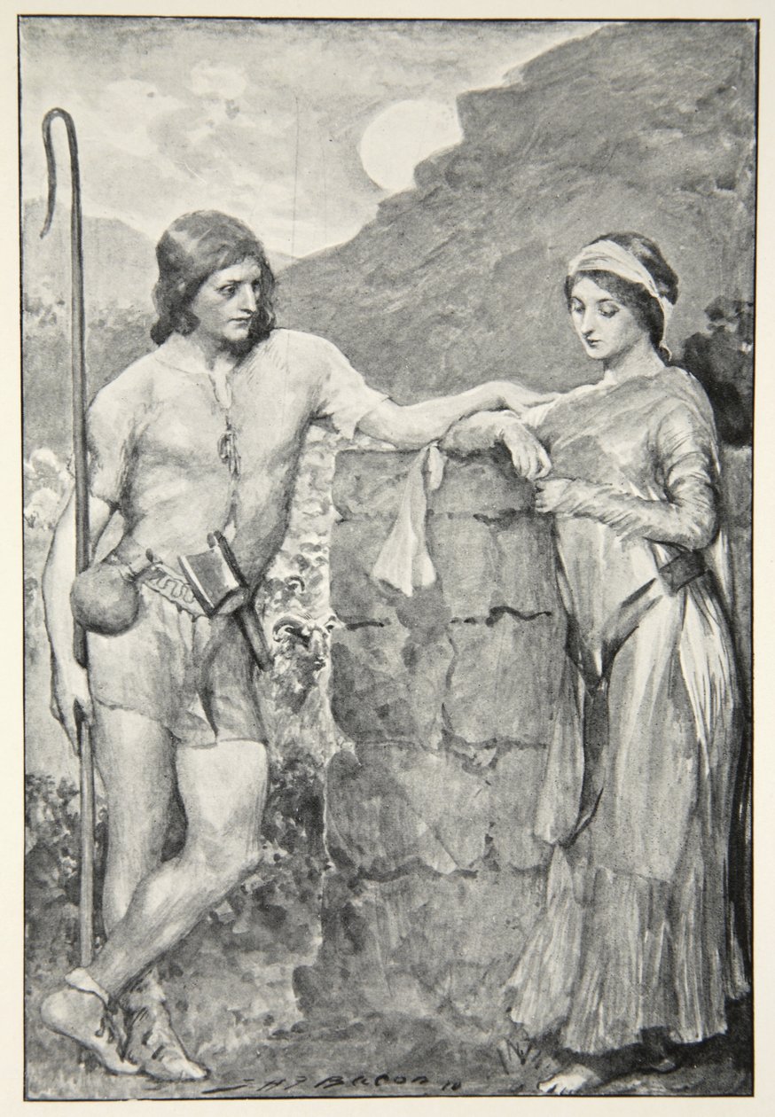 Olaf ja Sigrid, M.I.:n teoksesta Hero Myths and Legends of the British Race. Ebbutt, 1910 tekijältä John Henry Frederick Bacon