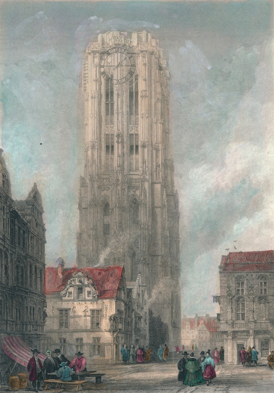 "St. Rembauldin kirkko, Mechlin", 1800-luvun puolivälissä. tekijältä John Henry Le Keux