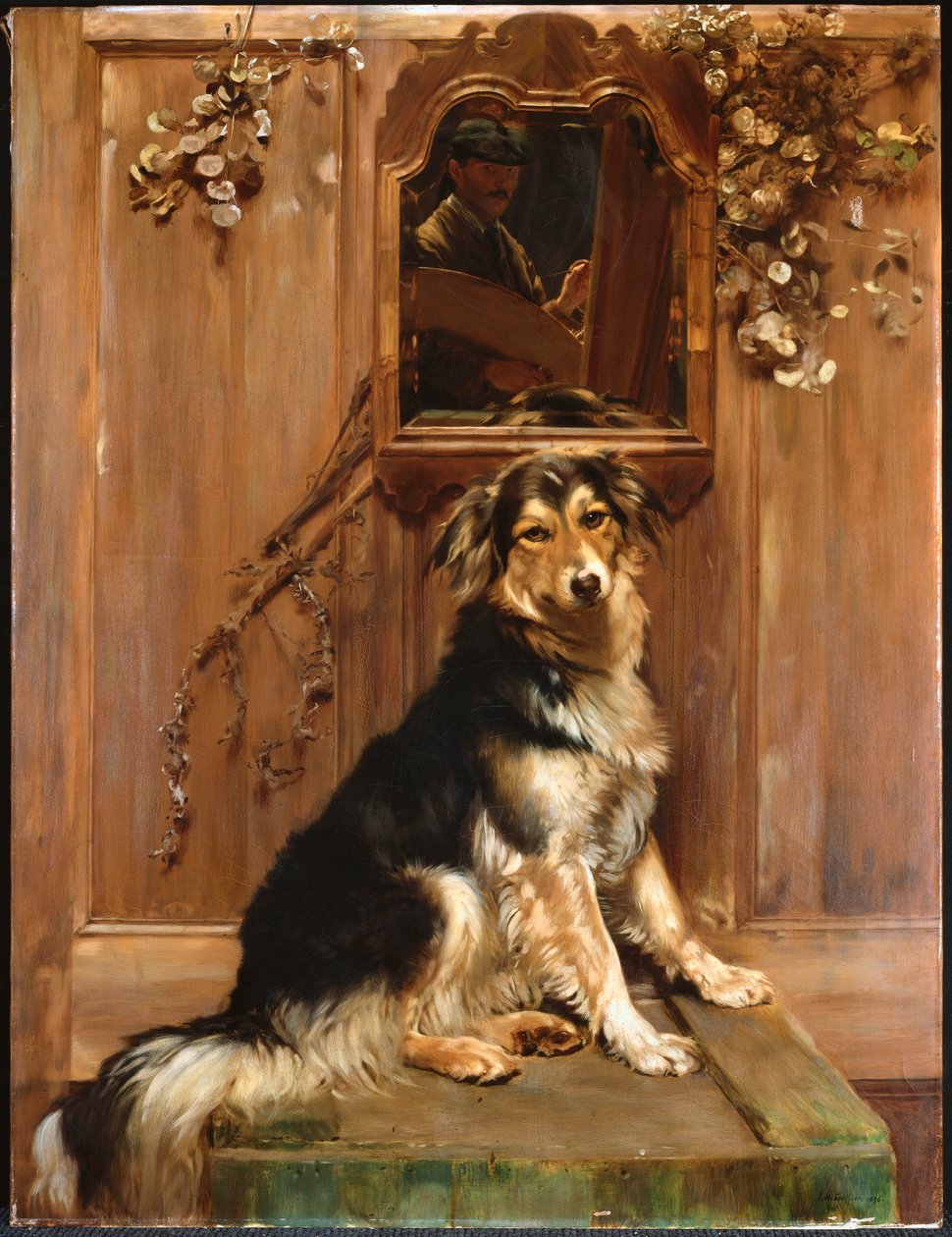 Koira ja peili (öljy kankaalle) tekijältä John Henry Lorimer