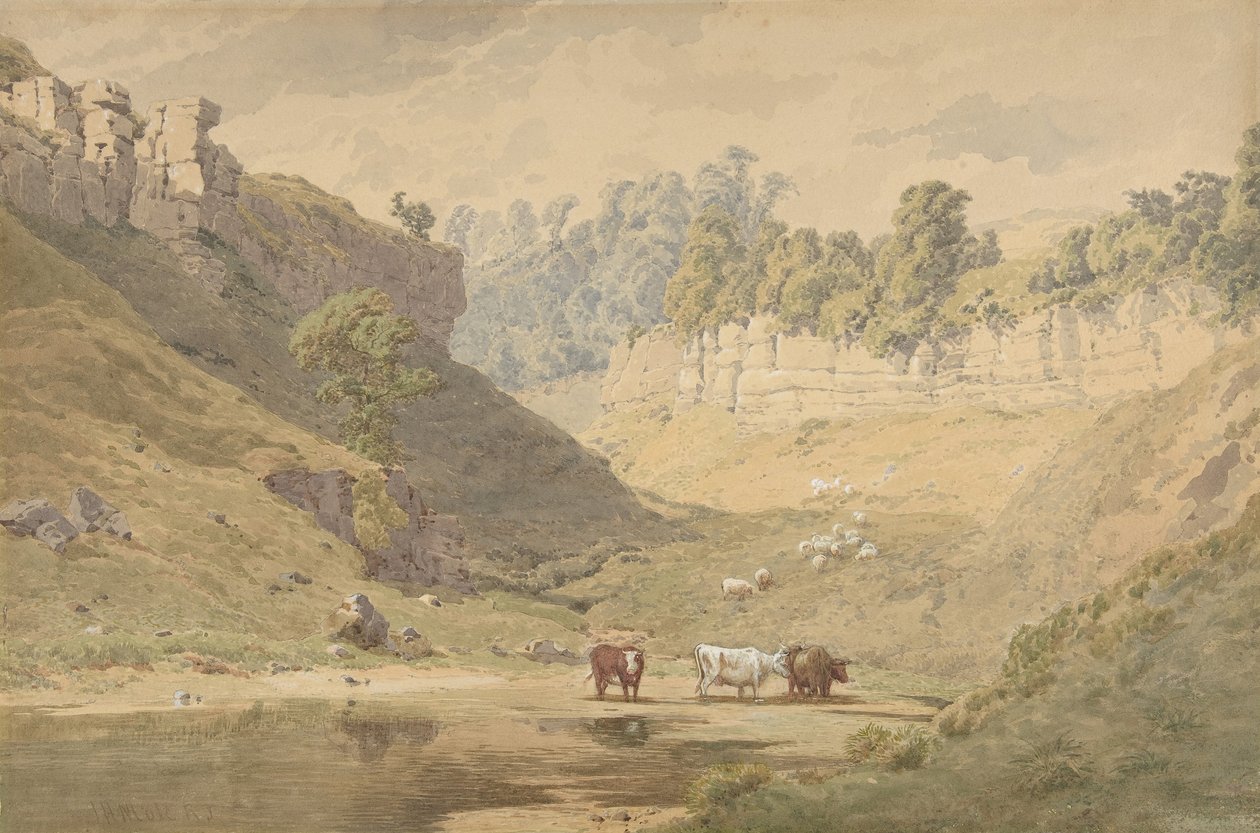 Nautaa laakson juomapaikalla, 1830-86. tekijältä John Henry Mole