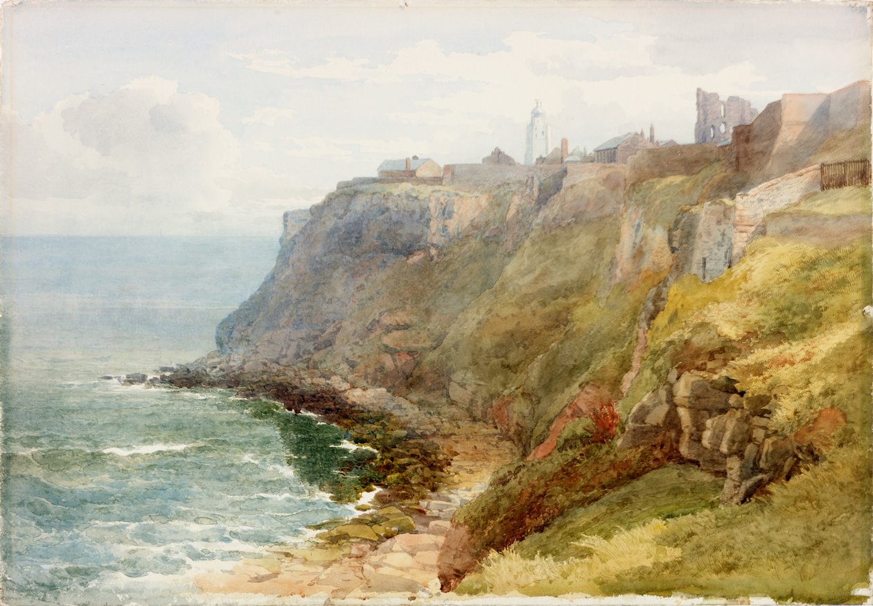 Tynemouth Priory (kynä ja akvarelli paperille (liimattu kortille)) tekijältä John Henry Mole