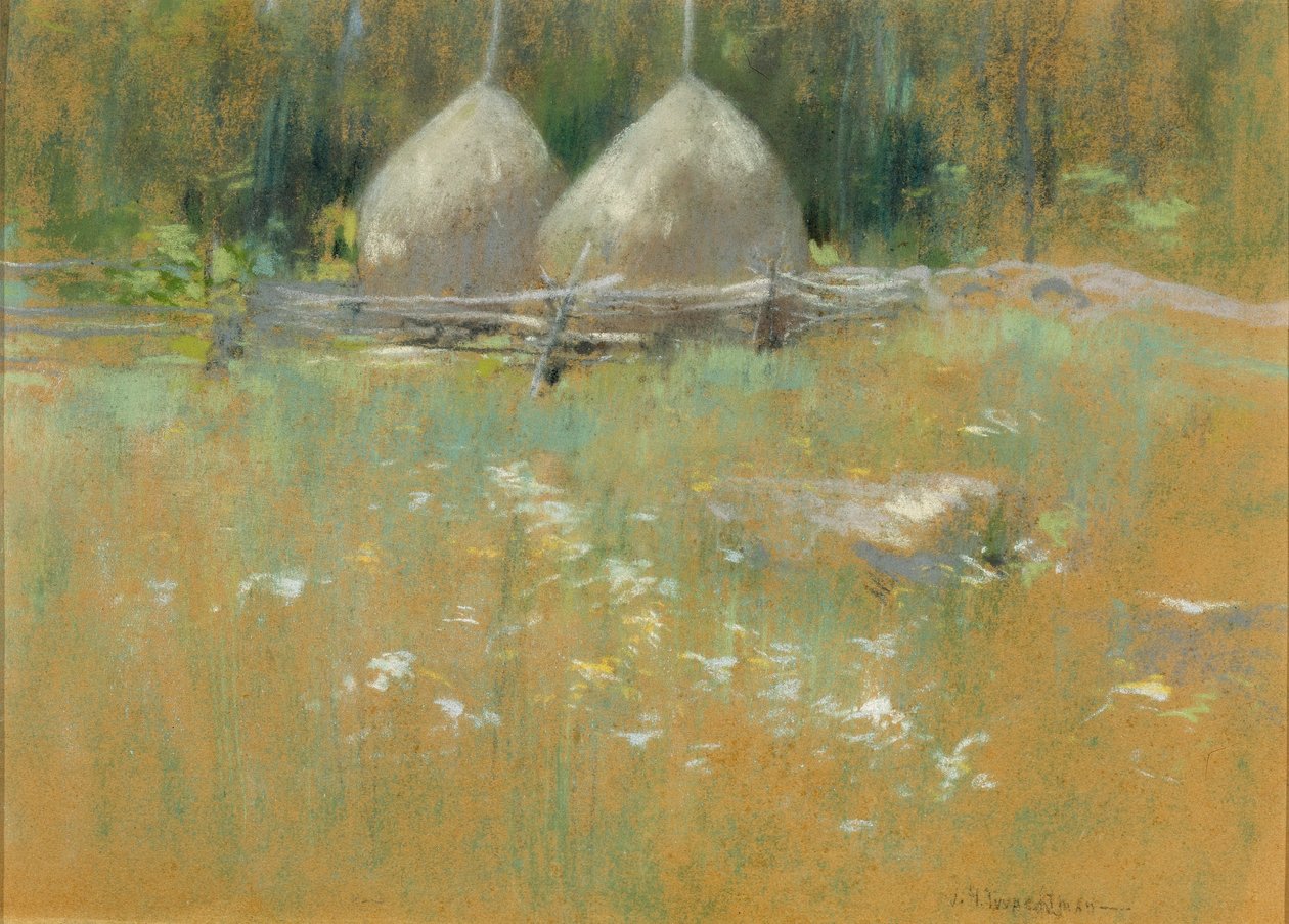 Haystacks at Edge of Woods tekijältä John Henry Twachtman