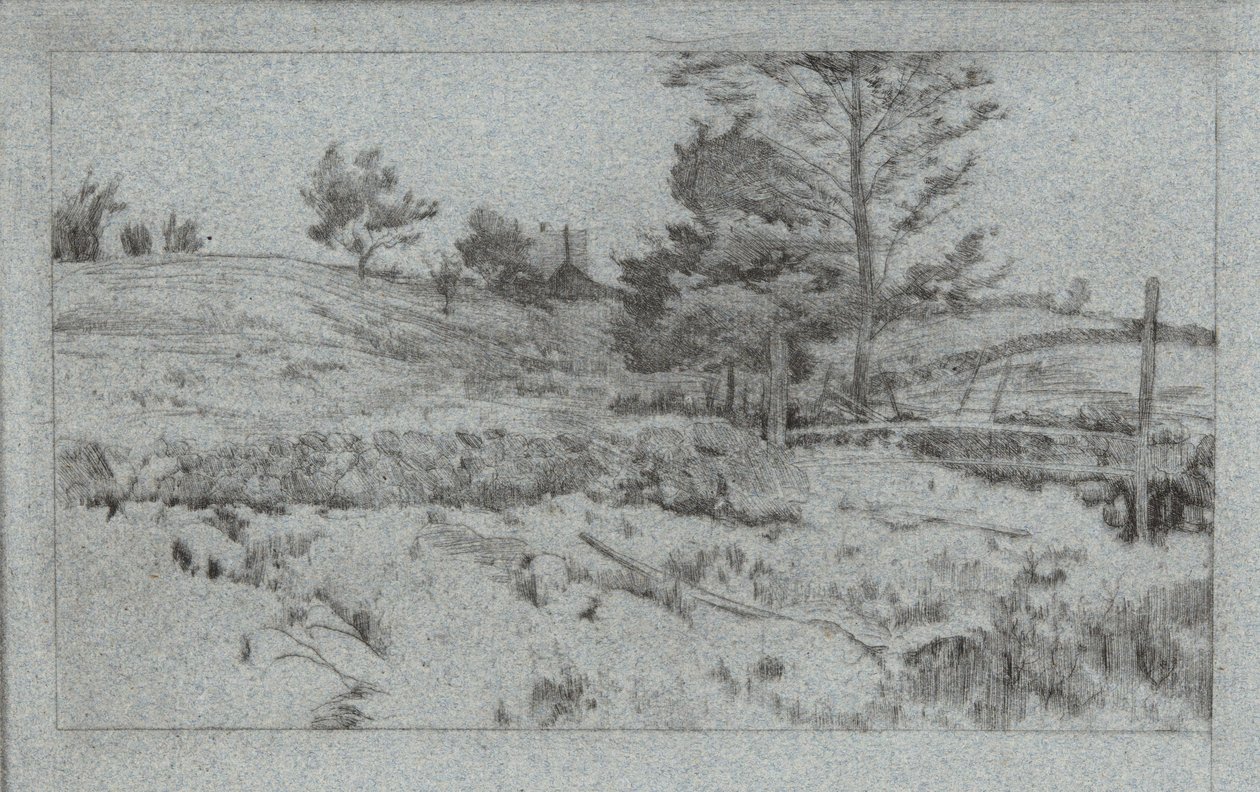 Maisema kivimuurilla (luonnos kentistä) tekijältä John Henry Twachtman