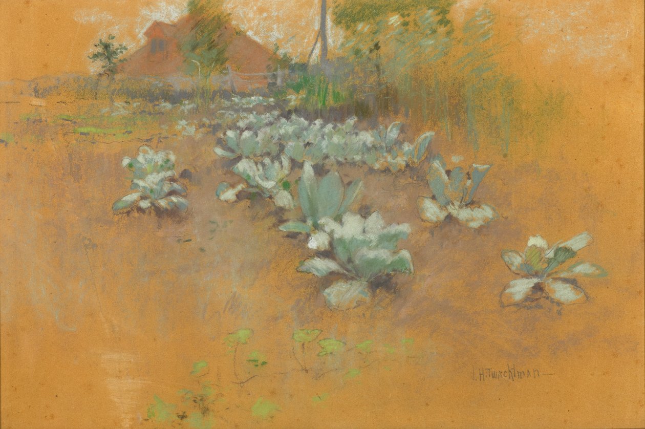 Tupakkalappu, n. 1895-1899 (pastelli ruskealle paperille) tekijältä John Henry Twachtman