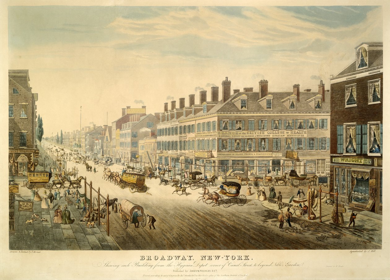 Broadway, New York, pub. 1850 tekijältä John Hill