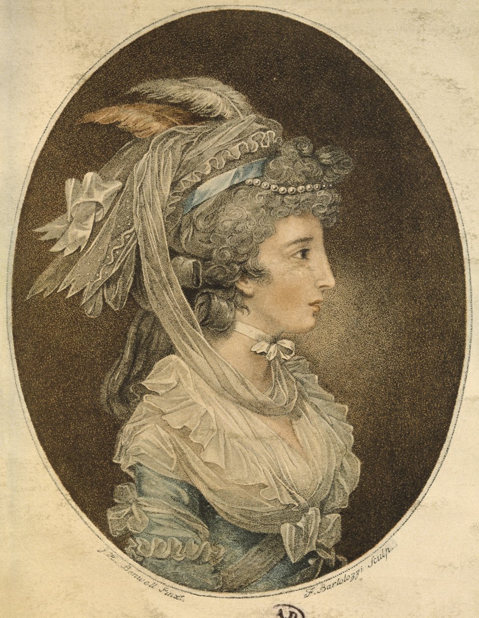Englantilainen kampaus, kaiverrus Francesco Bartolozzi (1727-1815) (värikaiverrus) tekijältä John Hodges Benwell