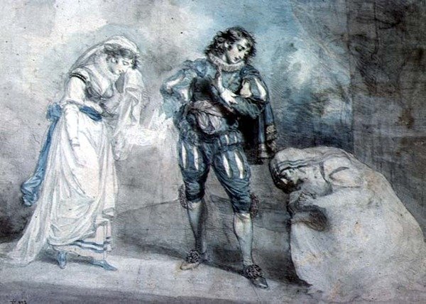 Pierre du Terrail, Chevalier de Bayard (1476-1524) lesken ja hänen tyttärensä kanssa tekijältä John Hodges Benwell