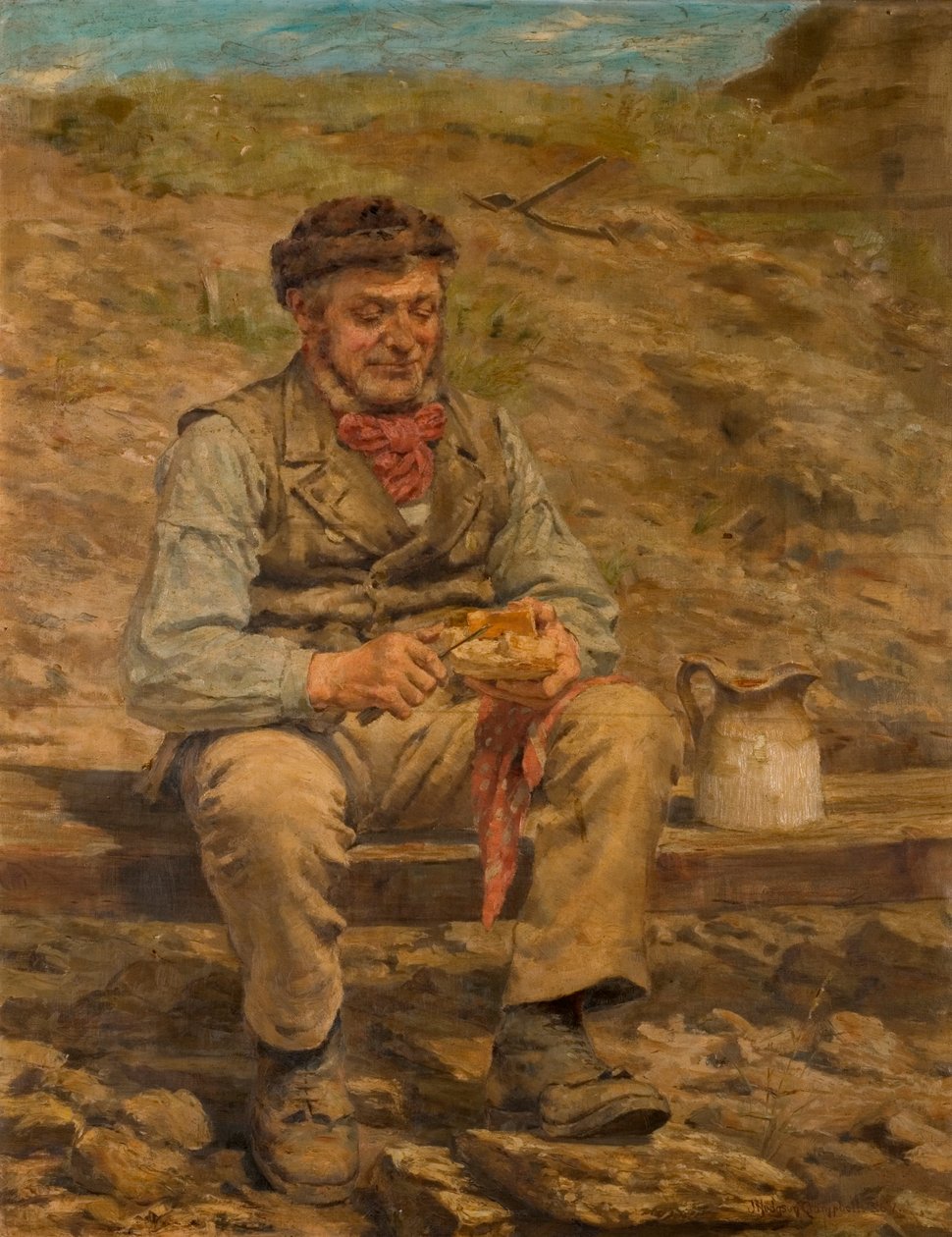 Työmies syömässä lounasta, 1886-87 tekijältä John Hodgson Campbell
