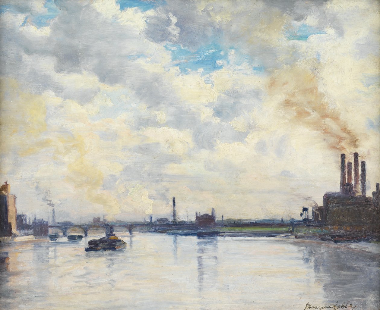 Chelsea Reach (öljy paneelille) tekijältä John Hodgson Lobley
