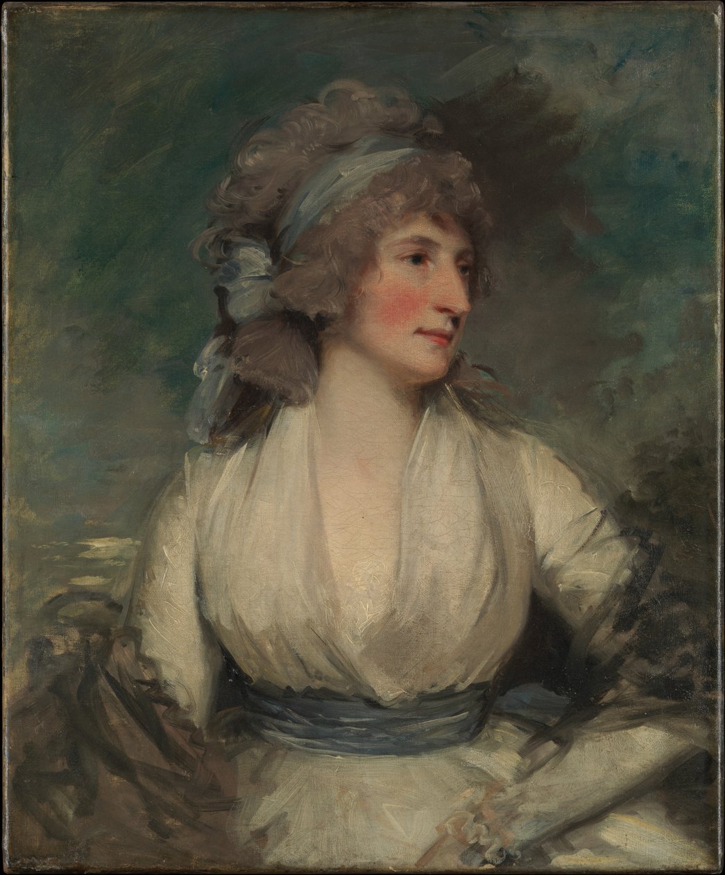 Naisen muotokuva; (kääntöpuolella, nykyään vuorauskankaan peittämä) tutkielma lapsen päästä tekijältä John Hoppner