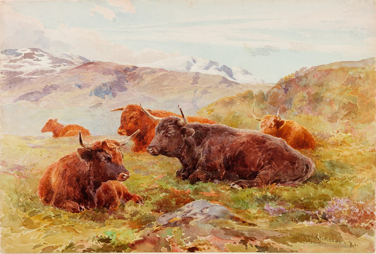 Ylämaan maisema karjan kanssa tekijältä John Isaac Richardson