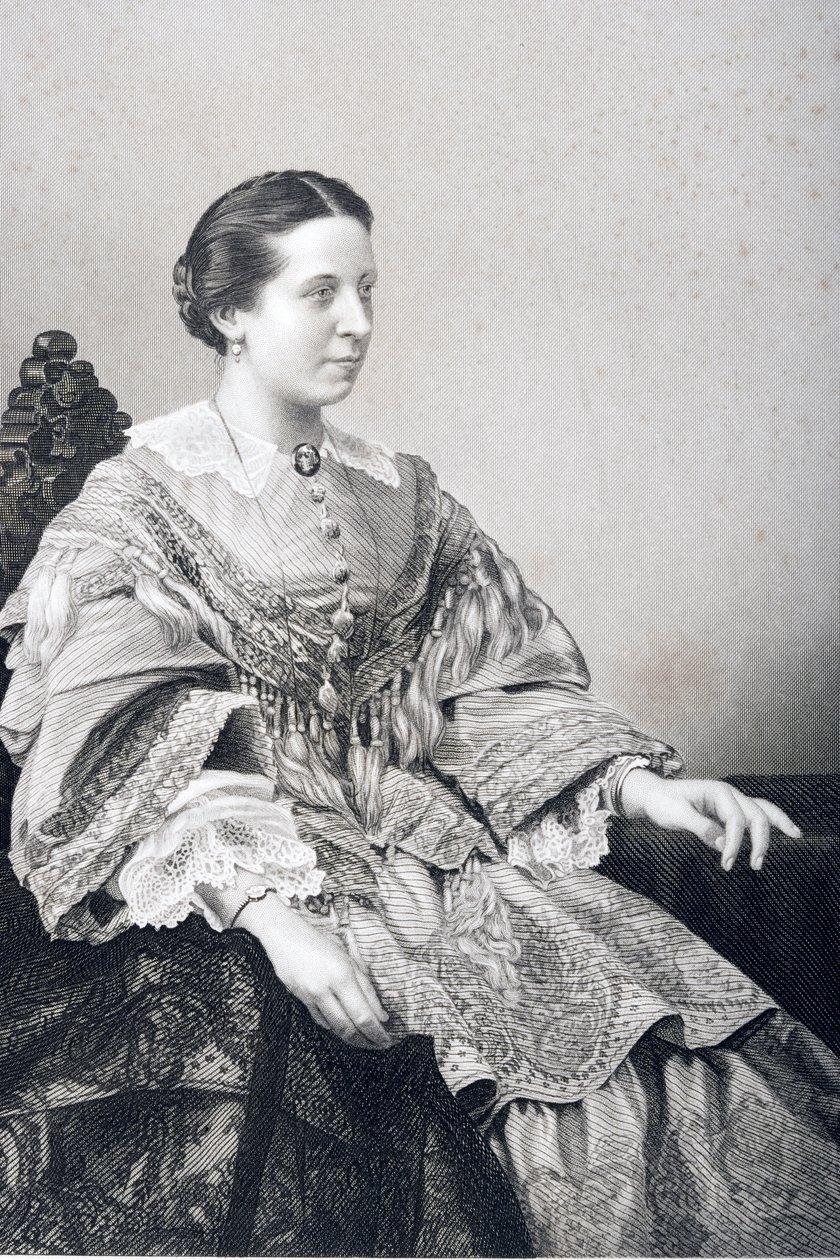 Clara Novello (1818-1908), kaiverrus D.J. Pound valokuvasta, Lontoossa 1860 julkaistusta The Drawing-Room of Eminent Personages, Volume 2 tekijältä John Jabez Edwin Paisley Mayall