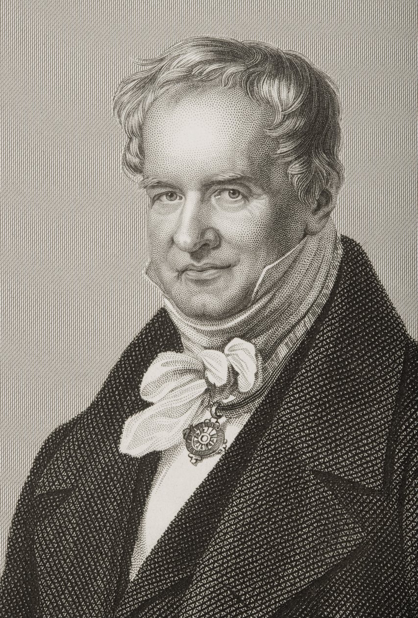 Friedrich Heinrich Alexander Humboldt (1769-1859), paroni von Humboldt, kaiverrus D.J. Pound valokuvasta, The Drawing-Room of Eminent Personages, Volume 2, julkaistu Lontoossa, 1860 (engra tekijältä John Jabez Edwin Paisley Mayall