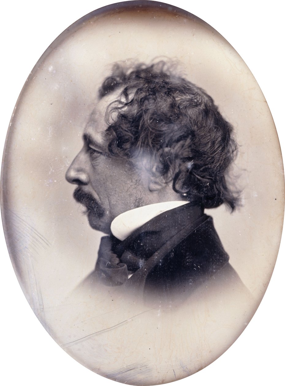 Profiilimuotokuva herrasmiehestä, joka tunnetaan nimellä Charles Dickens, n. 1853-1855 tekijältä John Jabez Edwin Paisley Mayall