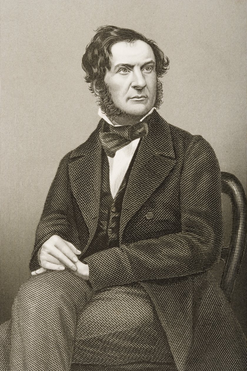 William Ewart Gladstonen (1809-98) kaiverrus D.J. Pound valokuvasta, Lontoossa 1860 julkaistusta The Drawing-Room of Eminent Personages, Volume 2 tekijältä John Jabez Edwin Paisley Mayall