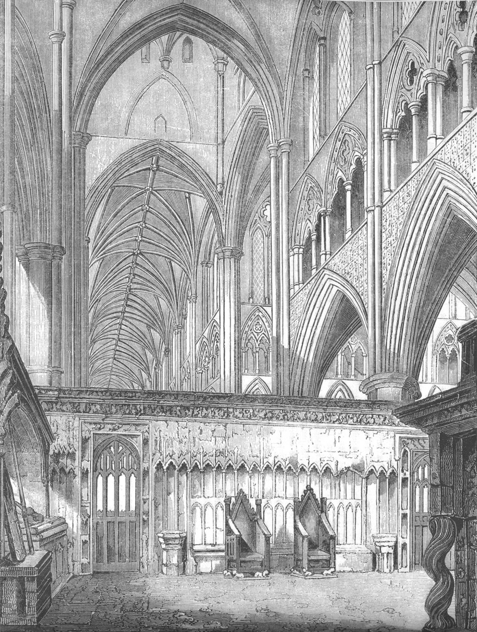 Nave, Westminster Abbey, näkymä länteen St. Edwards Chapelista, 1845 tekijältä John Jackson