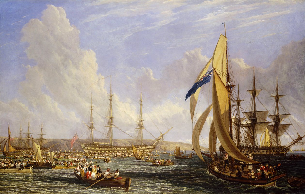 Merikohtaus Plymouthin edustalla (Englanti) elokuussa 1815. Öljy kankaalle tekijältä John James Chalon