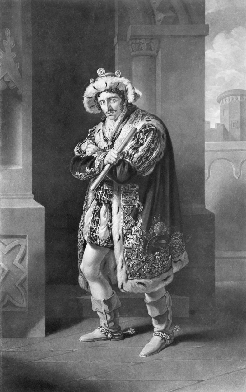 Edmund Kean William Shakespearen (1564-1616) elokuvassa Richard the Third, IV näytös, kohtaus IV, kaiverrettu C. Turnerby tekijältä John James Halls