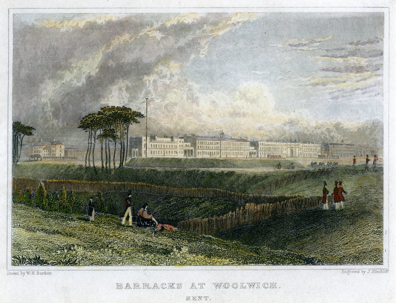 "Kasarmi Woolwichissa, Kentissä", 1830 tekijältä John James Hinchliff